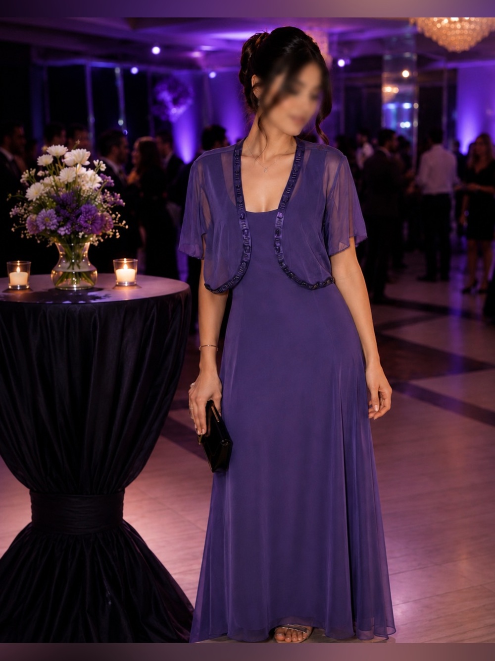 Coldwater Creek Sz 12 2pc Purple A-Line Long Party Dress & Beaded Jacket Set
